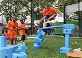 Child with play equipment