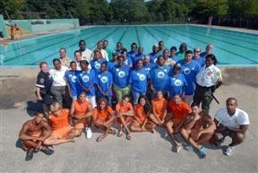 Staff pose in front of Van Cortlandt Park Pool