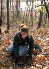 A Parks horticulturalist helps reforest Highbridge Park as part of MillionTreesNYC.