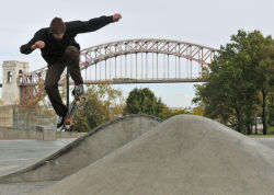 A skater tests out the new Astoria Skate Park on Monday.