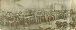 In this 1919 photo, crowds gathered near the first Van Nest Memorial. 