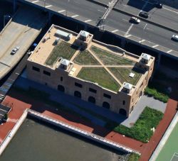 The Power House's green roof, which contributes to lower energy use, helped the building receive LEED Gold certification from the U.S. Green Building Council