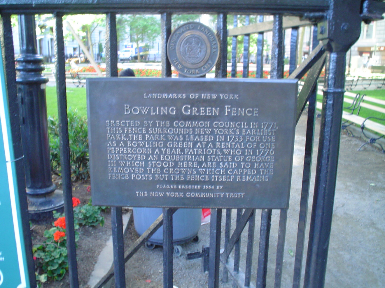 Bowling Green Fence Plaque