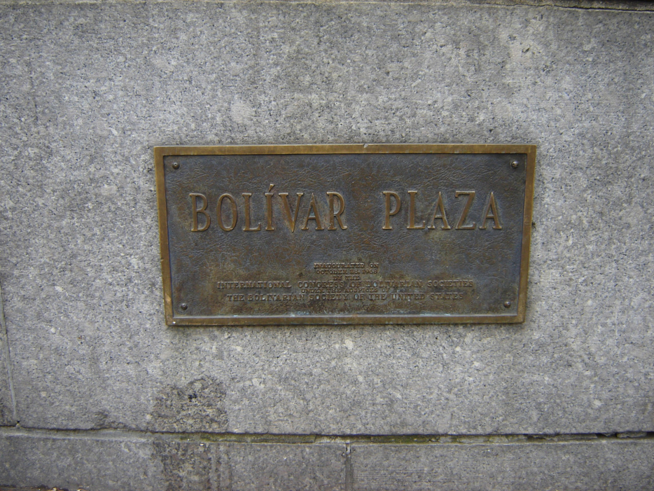 Bolivar Plaza Plaque