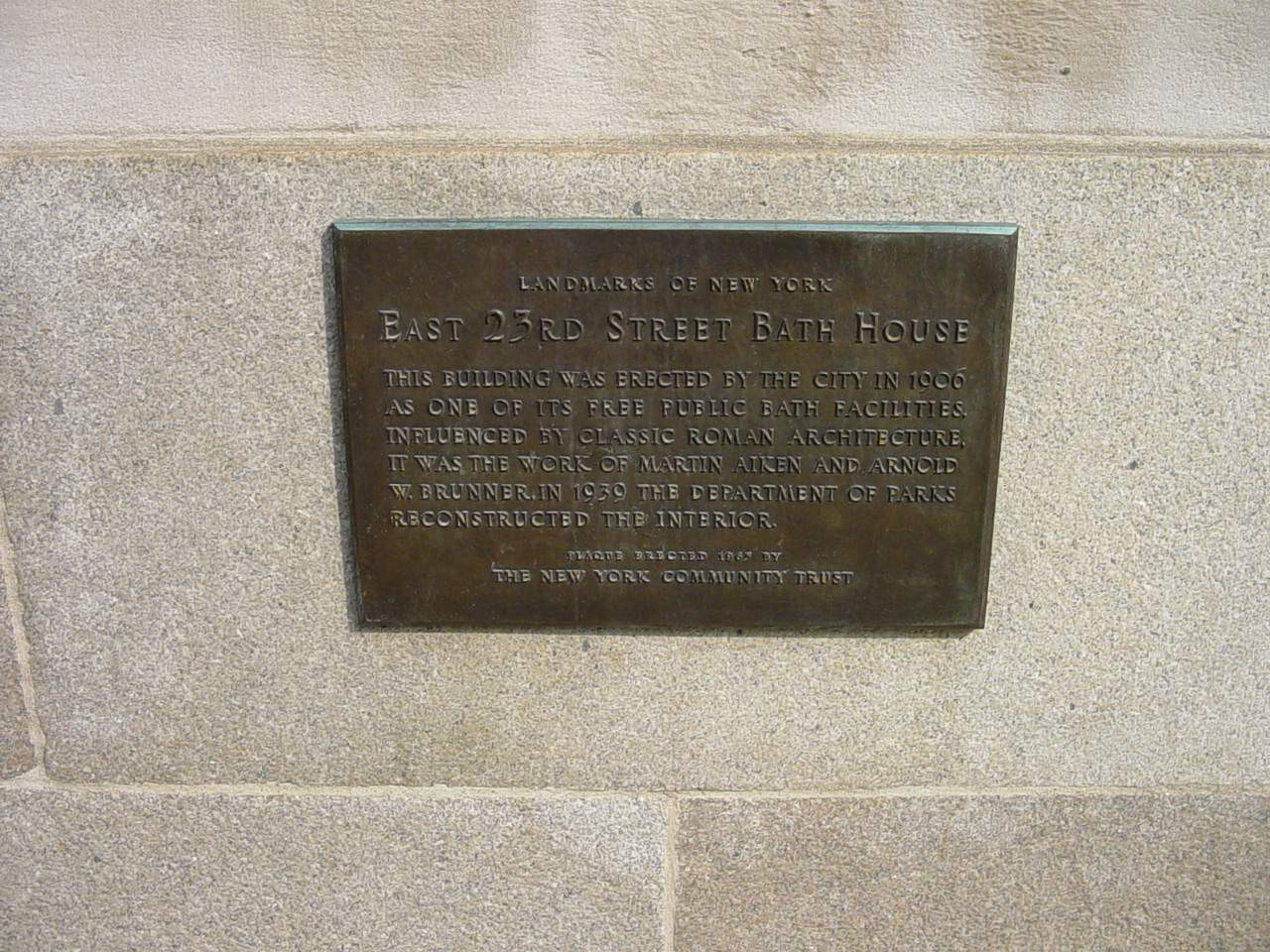 East 23rd Street Bath House Landmarks Plaque