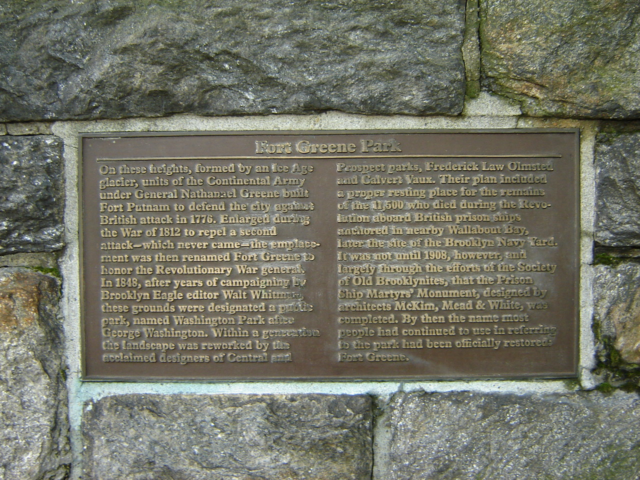 Fort Greene Park Landmarks Tablet