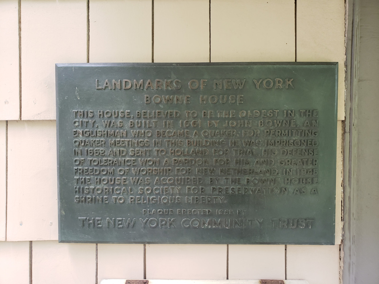Bowne House Landmarks Tablet