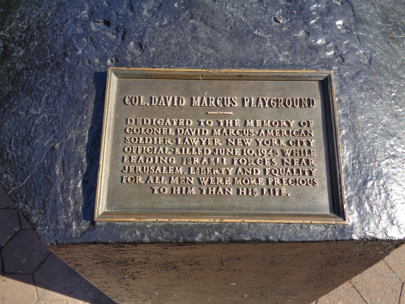 Colonel David Marcus Memorial Playground Plaque