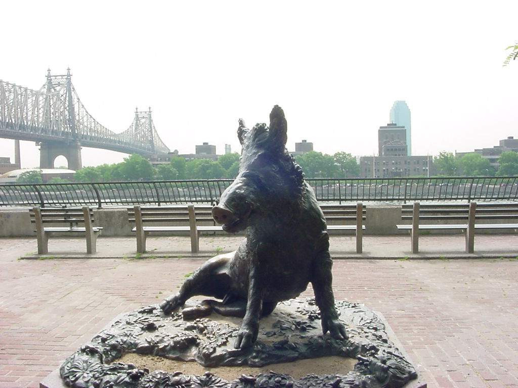 Boar (life size) on pedestal with a basin