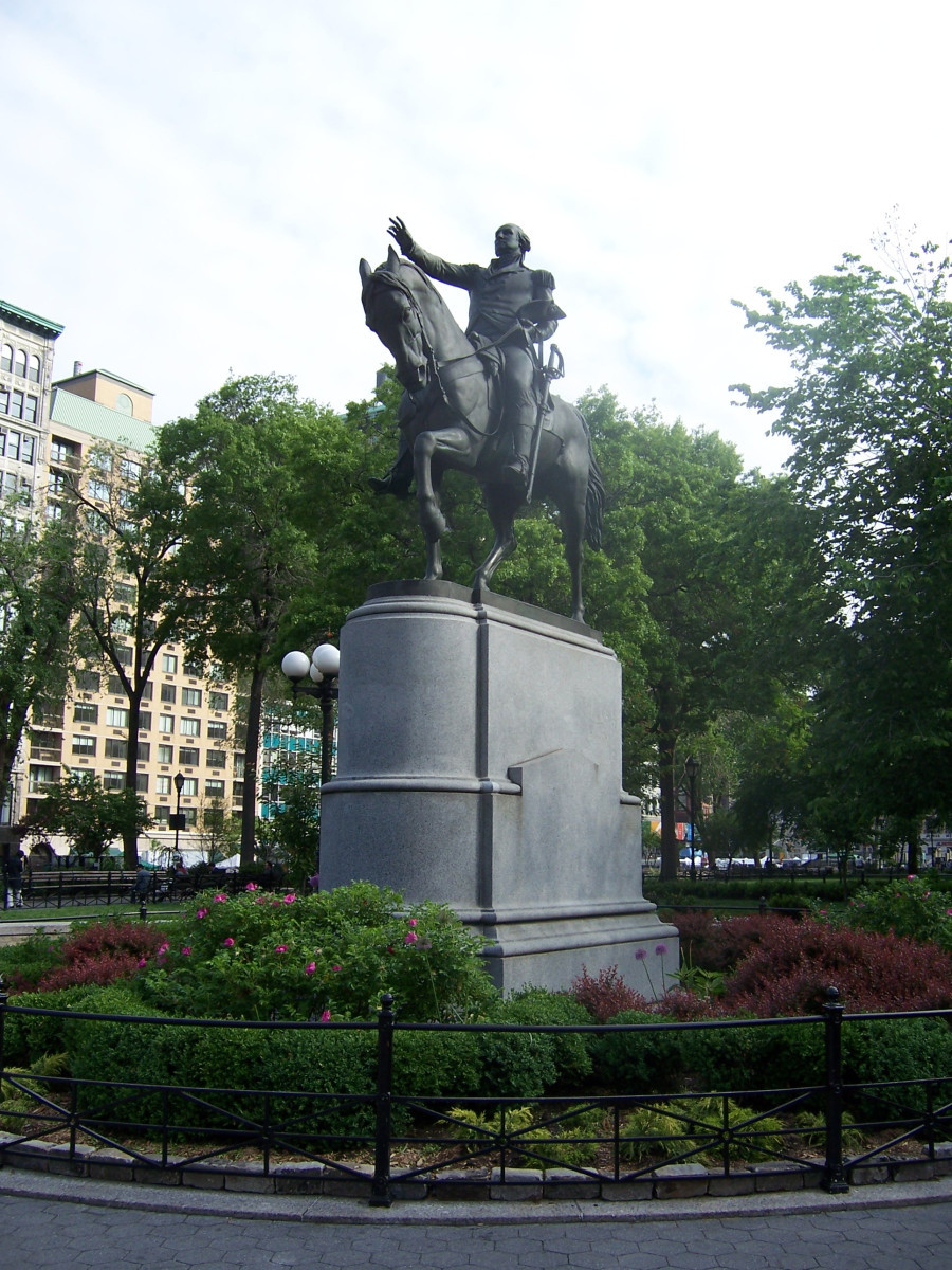 Equestrian figure on intergral plinth, pedestal on plinth