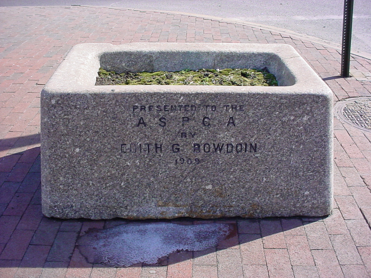 Rectangular horse trough with filling at either end and feed pipe at center