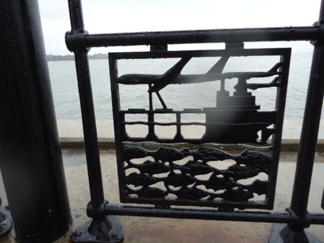 Thirty-seven pierced panels, forming a railing for a seawall