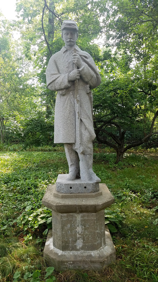 Standing figure (life size) on plinth on pedestal