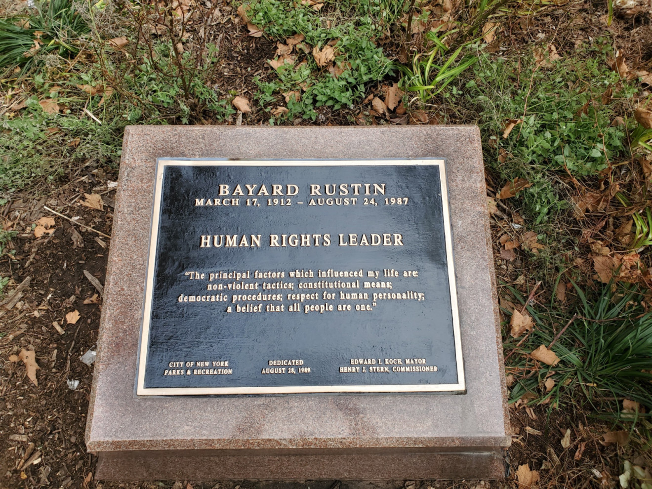 Bayard Rustin Plaque, 2020, NYC Parks