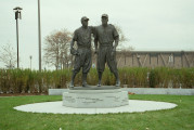 Over lifesize portrait sculpture of two baseball heroes