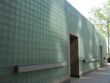 Glass wall, etched text, tablet