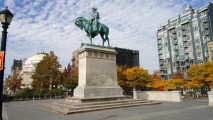 Equestrian figure on pedestal, tablet