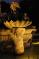 Three-tiered, octagonal fountain with extensive sculptural program of sea creatures, etc.