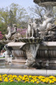 Three-tiered, octagonal fountain with extensive sculptural program of sea creatures, etc.