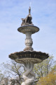 Three-tiered, octagonal fountain with extensive sculptural program of sea creatures, etc.