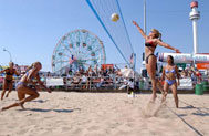 Women's Beach-Volleyball at Coney Island, Brooklyn, August 11, 2002. Credit: Spencer Tucker, New York City Parks Photo Archive, neg. 64932.