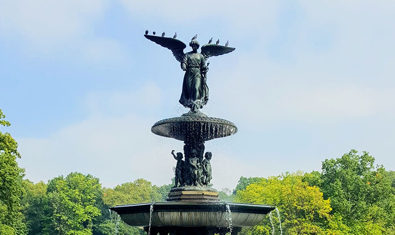 New York City, Manhattan, Central Park, Angel of the Waters Fountain,  Bethesda Terrace Solid-Faced Canvas Print