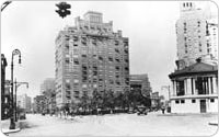 Abingdon Square with Bandstand and Comfort Station, 12th St, 1932, collection of the New York Public Library