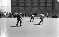 Roller hockey in Lincoln Terrace Park, March 9, 1947, New York City Parks Photo Archive