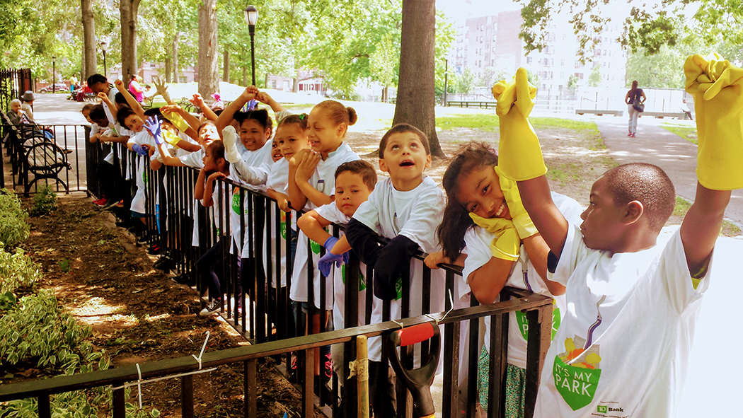 Kids celebrate helping out in the park