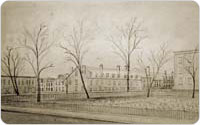 St. John’s Burial Ground, Clarkson, Leroy and Hudson Streets, circa 1860s, reproduction of drawing by A. J. Davis, New York Historical Society