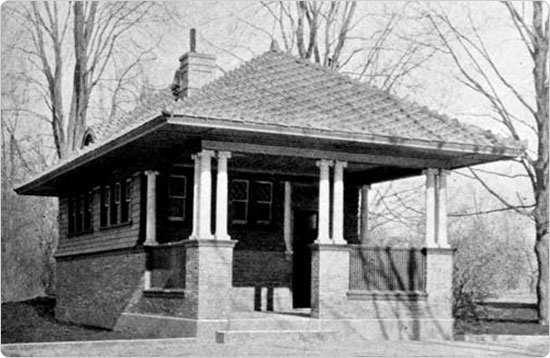 A women's bicycle shelter in Prospect Park, circa 1896. Source: 36th Annual Report of the Department of Parks of the City of Brooklyn.