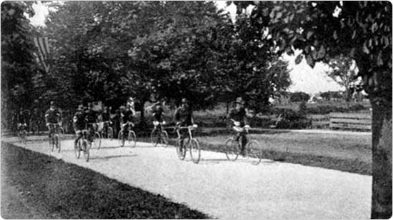 On the bicyce path, circa 1896. Source: 36th Annual Report of the Department of Parks of the City of Brooklyn for the Year 1896.