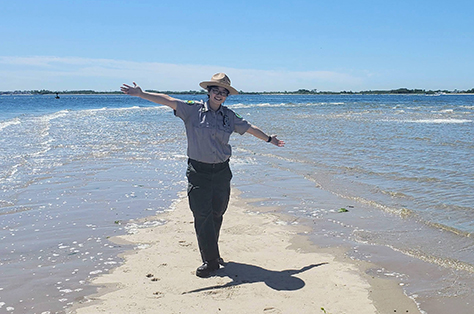 urban parks ranger at beach for horseshoe crab exploration event