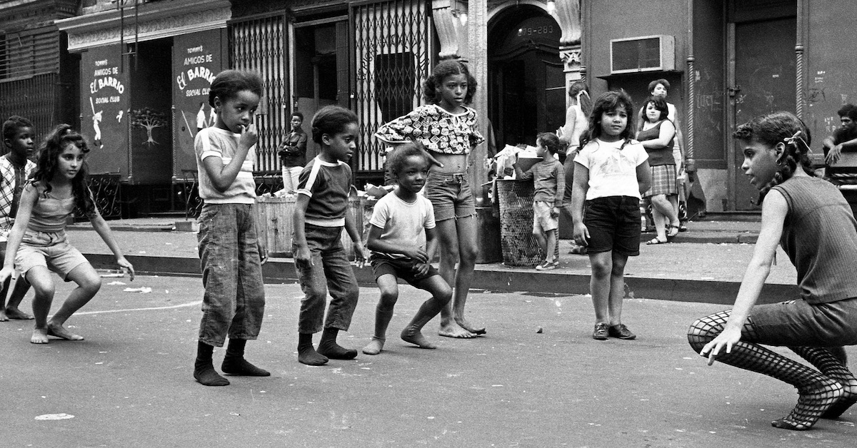 Kids play games on the street in the Lower East Side