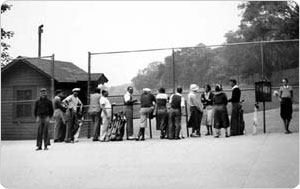 Waiting for a turn at First Tee, Van Cortlandt Park Golf Course, the Bronx, June 7, 1934, Alajos Schuszler/New York City Department of Parks & Recreation Photo Archive