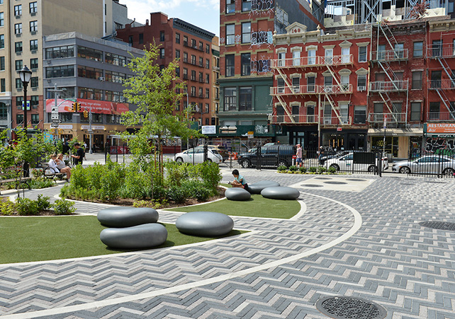 At Rapkin-Gayle Plaza                      in                      Lower Manhattan, we added permeable paving to help protect the neighborhood from flooding.