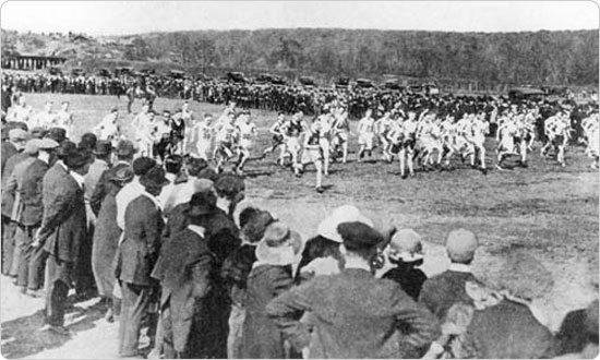 Long-distance races were popular in New York long before the birth of the New York City Marathon in 1970. This 1922 photo shows a well attended cross country run in Van Cortlandt Park. Source: 1922 Annual Report of the Department of Parks, Borough of the Bronx.