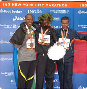 The top male finishers of the 2007 New York City Marathon, November 4, 2007. Photo by Malcolm Pinckney.