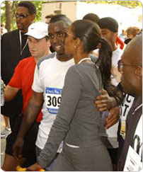 Sean "P. Diddy? Combs at the finish of the 2003 New York City Marathon. Photo: Malcolm Pinckney.