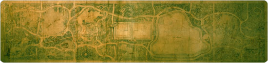 Image of Olmsted & Vaux's original Greensward Plan from 1858. The plan resides in the Central Park Arsenal.