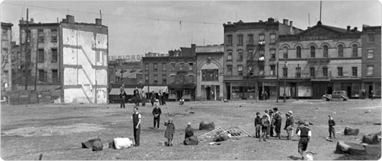 Children playing in a vacant lot at the site of William E. Sheridan Playground, April 21, 1934. Courtesy of Parks Photo Archive; Neg. 0443