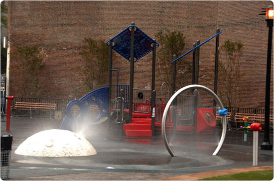 The space-themed McNair Park playground, named after astronaut Dr. Ronald Erwin McNair (1950-1986), the African-American astronaut who died aboard the Space Shuttle Challenger. Photo by Malcolm Pinckney, October 20, 2006.