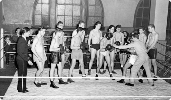 Amateur boxing lessons at the West 29th Street Gymnasium, December 11, 1941. Courtesy of Parks Photo Archive, Neg. 21056.