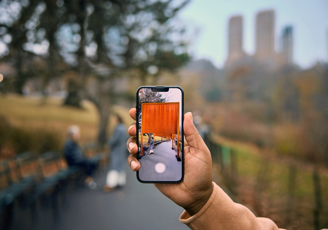 Early image of "The Gates: An Augmented Reality Experience" in Central Park to be available through the        Bloomberg Connects app in February 2025