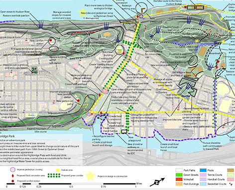 Detail of a map of proposed changes to Northern Manhattan Parks