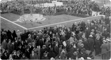 A large crowd gathered for the opening of the reopening of the Menagerie at Central Park, December 2, 1934. Photo by Alajos Schuszler; courtesy of the Parks Photo Archive, Neg. 4602.