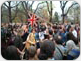 Image of Beatles fans gather at the Imagine mosaic to pay tribute to the late George Harrison the day after his death on November 29, 2001. Photo by S.T. Tucker