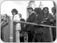 Image of Sean Lennon and Yoko Ono attend the unveiling of the Strawberry Fields sign on October 9, 1985. Photo by Daniel McPartlin