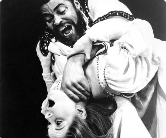 Caption: James Earl Jones as Othello and Julienne Marie as Desdemona, Summer 1964. Courtesy New York Shakespeare Festival.