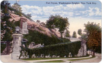 Postcard image of the original location of the Battle of Harlem Heights monument in Fort Tryon Park.